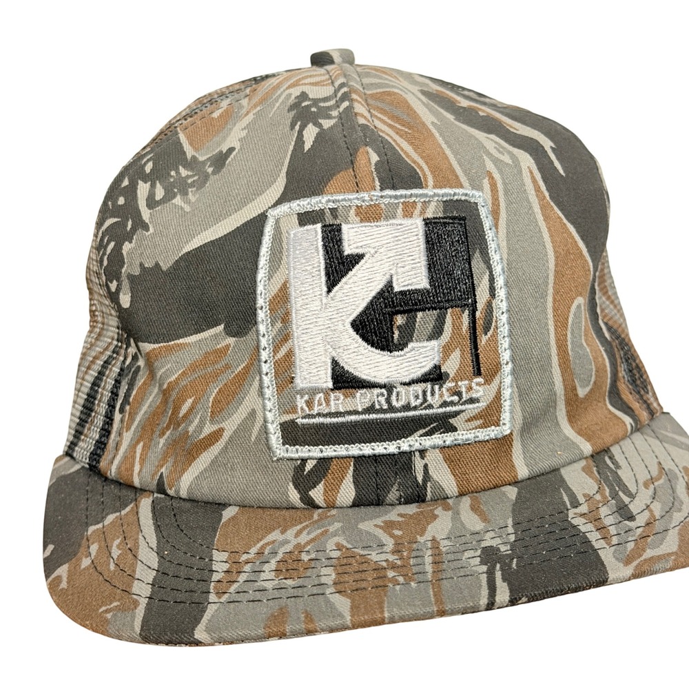 Vintage Kar Products Tiger Stripe Camo Trucker‎ Hat Mesh Snapback Cap Camouflage
